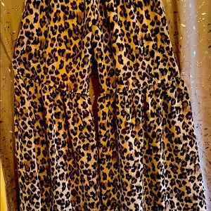 Leopard style pants with flare legs size small